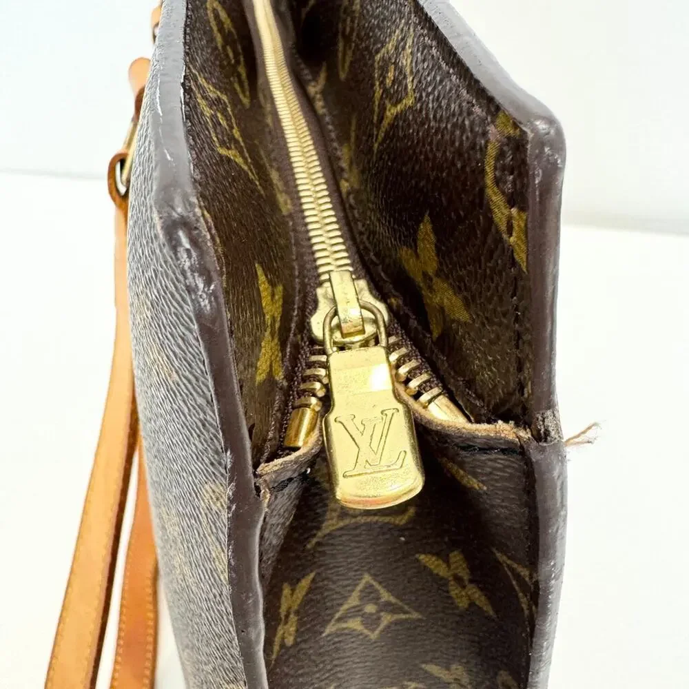 Louis Vuitton Brown Monogram Leather Trim Babylone Tote Bag LV Tan Shoulder Bag